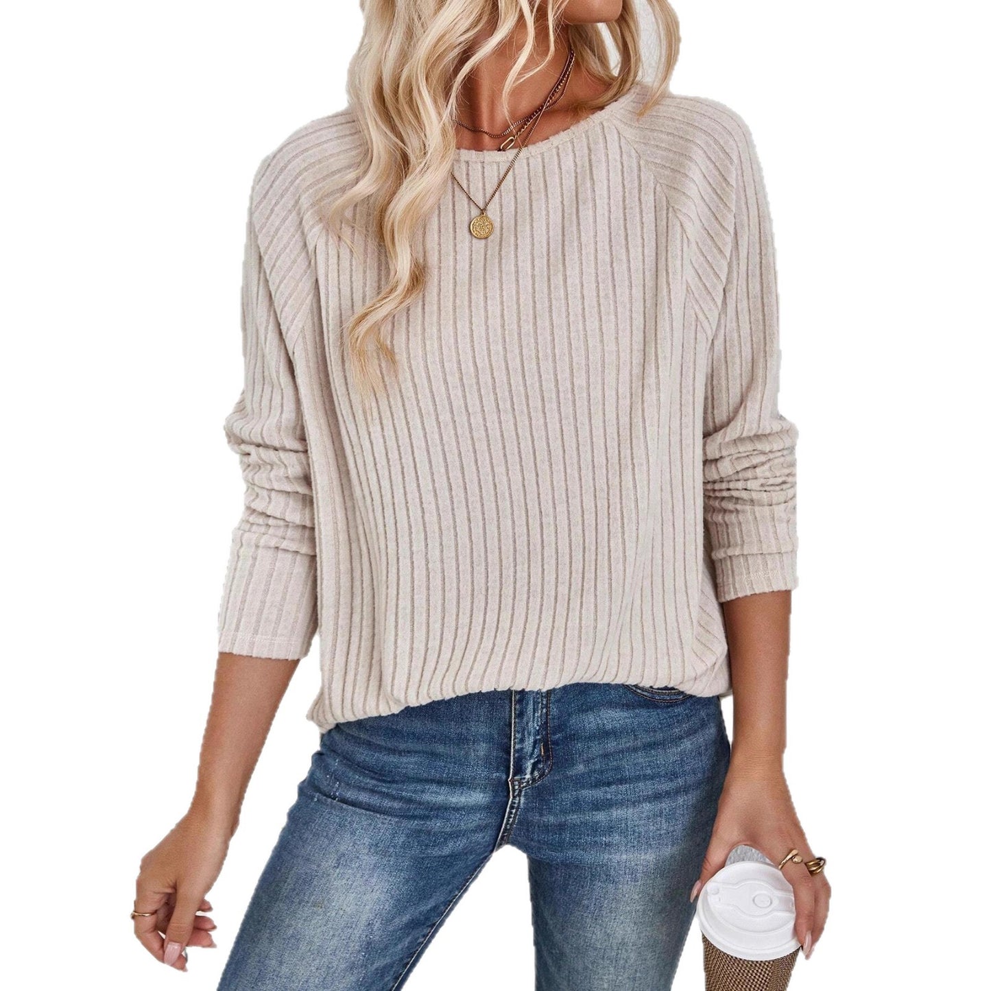 Pull en fine maille pour dames avec un design à côtes élégant et une coupe décontractée Chic und Stil