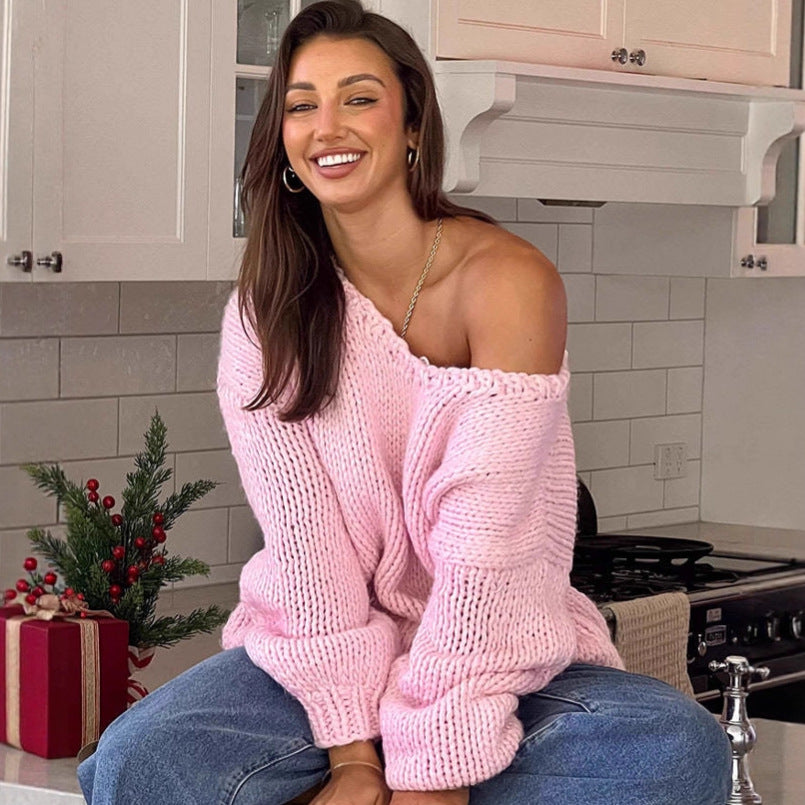 Pull en tricot oversized pour femmes avec épaules dénudées et manches volumineuses Chic und Stil