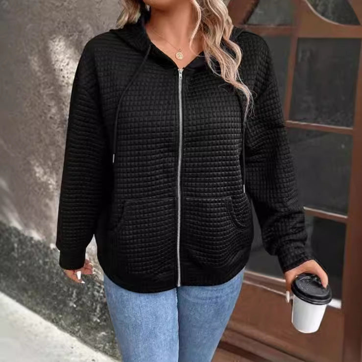 Veste à capuche pour femmes avec motif gaufré texturé et fermeture éclair pratique Chic und Stil