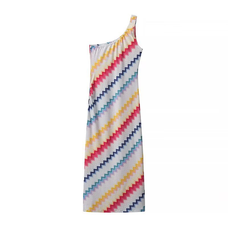 Robe maxi femme avec décolleté asymétrique et motif zigzag vif Chic und Stil
