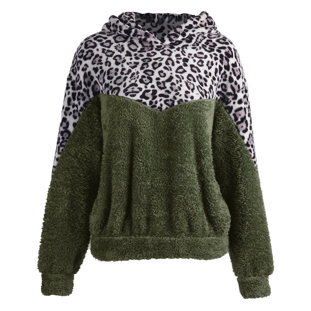 Dames Pull en teddy confortable avec capuche et motif léopard Chic und Stil