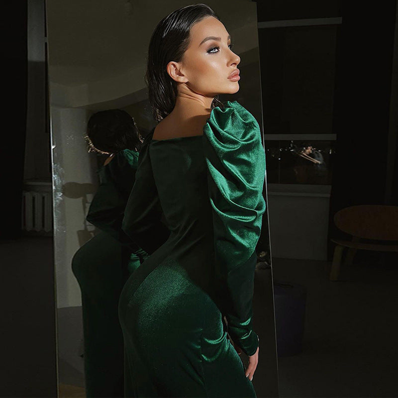 Robe midi femme avec manches ballons et design de taille élégant Chic und Stil