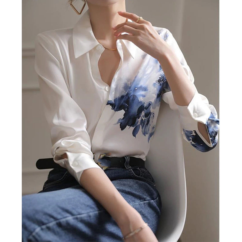 Blouse en soie imprimée floral pour femme Chic und Stil