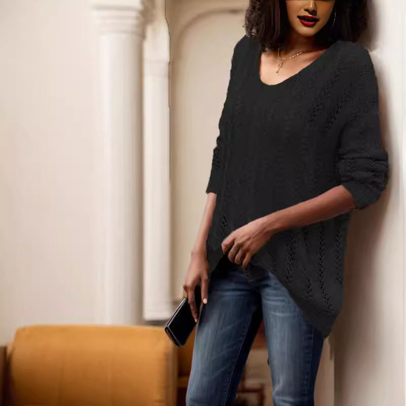 Pull en tricot aérien pour femmes avec structure côtelée et ourlet asymétrique Chic und Stil