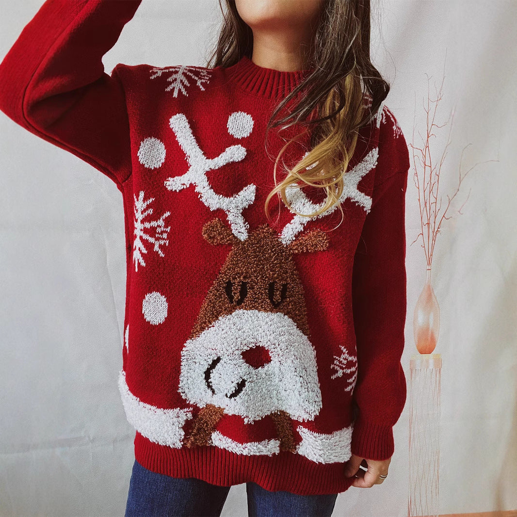 Pull de Noël douillet pour femmes avec un motif de renne amusant Chic und Stil