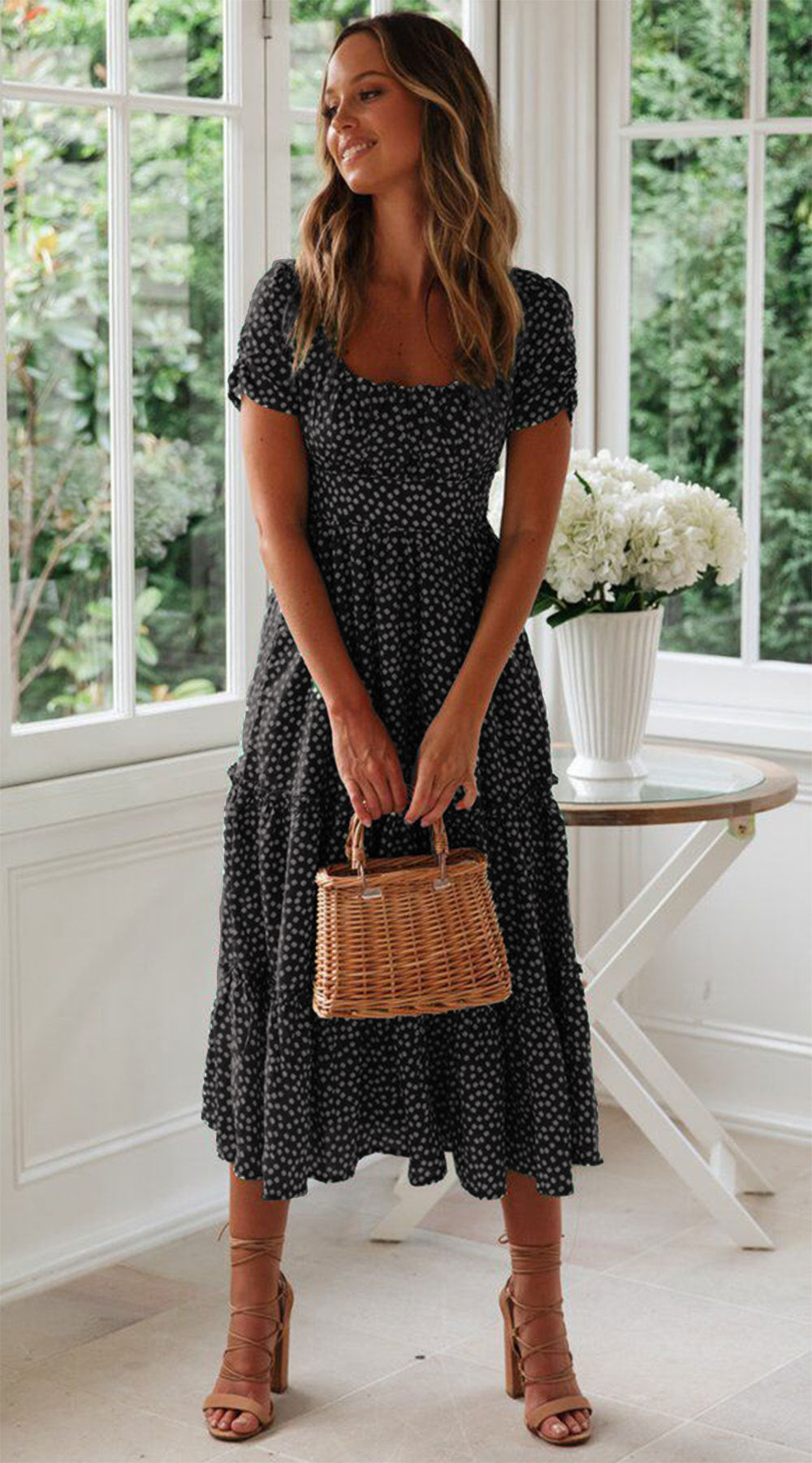 Robe midi à fleurs à volants pour femme Chic und Stil