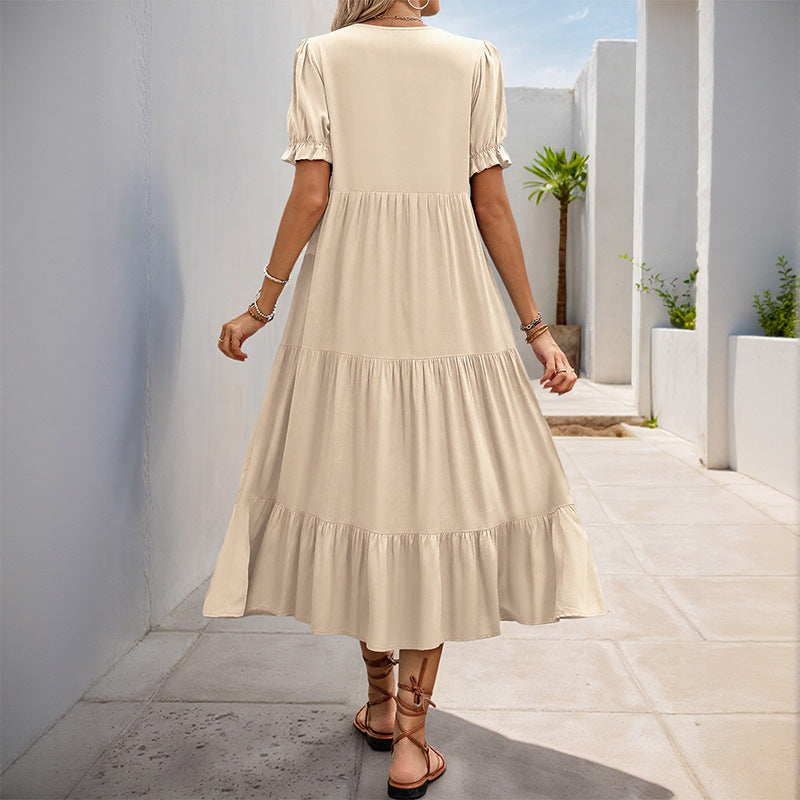 Robe midi élégante pour femmes avec détails de bouton Chic und Stil