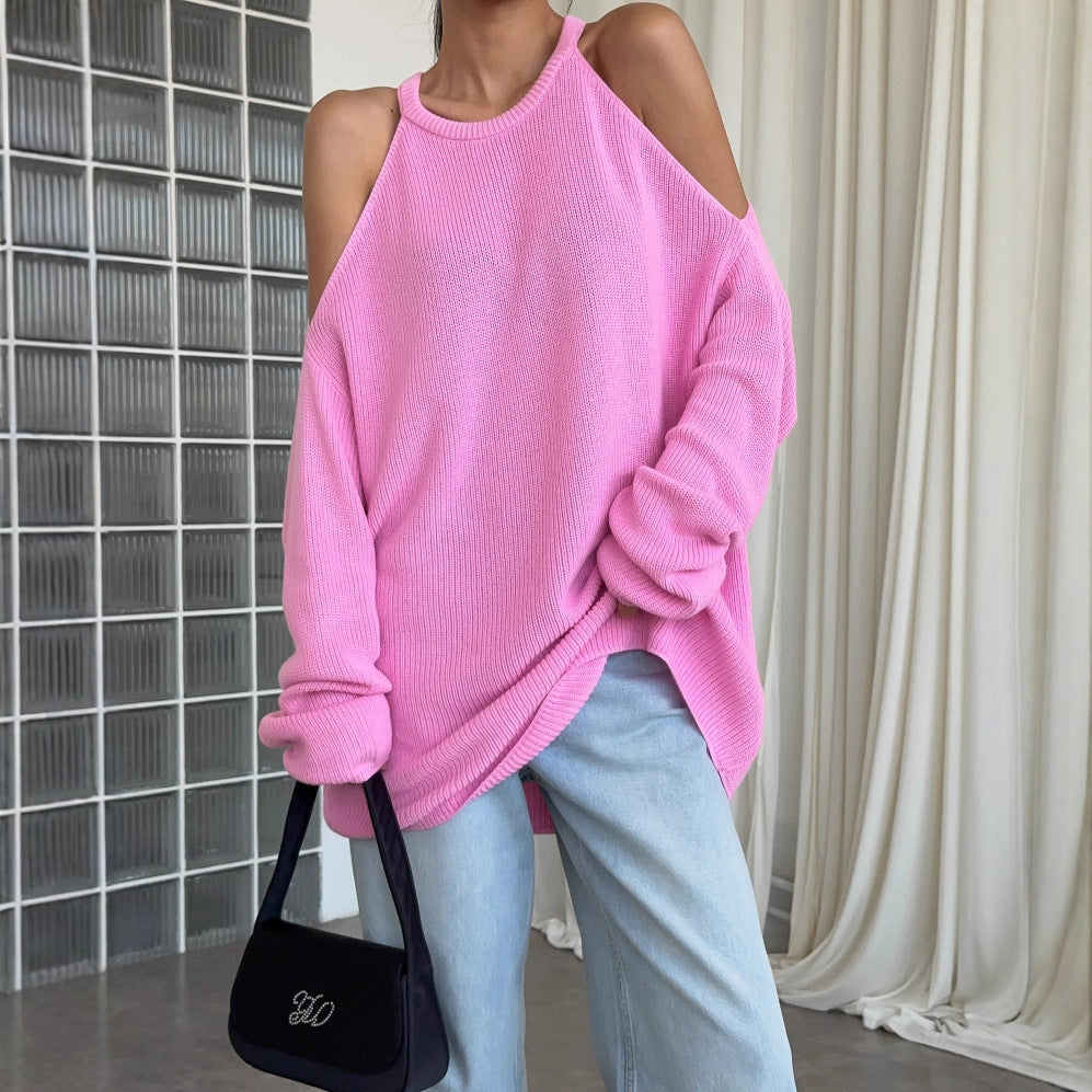Pull-over en tricot décontracté pour femmes avec design d'épaule ouverte et motif côtelé doux Chic und Stil