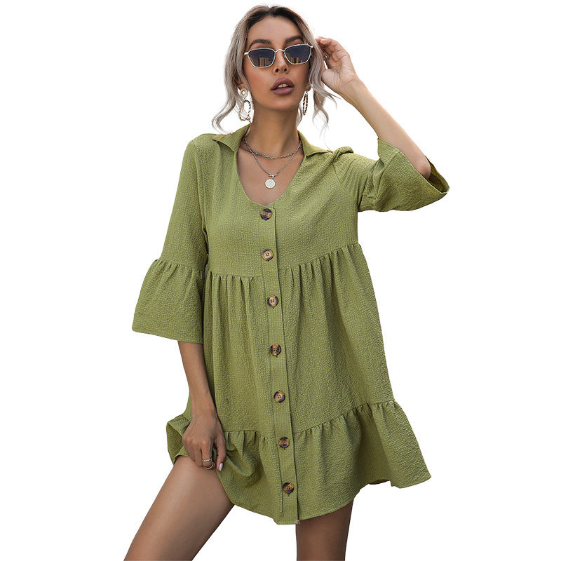 Femme Bohémien Bouton Haut A-ligne Robe Chic und Stil