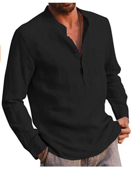 Chemise en lin pour hommes avec col Henley classique et poche poitrine Chic und Stil