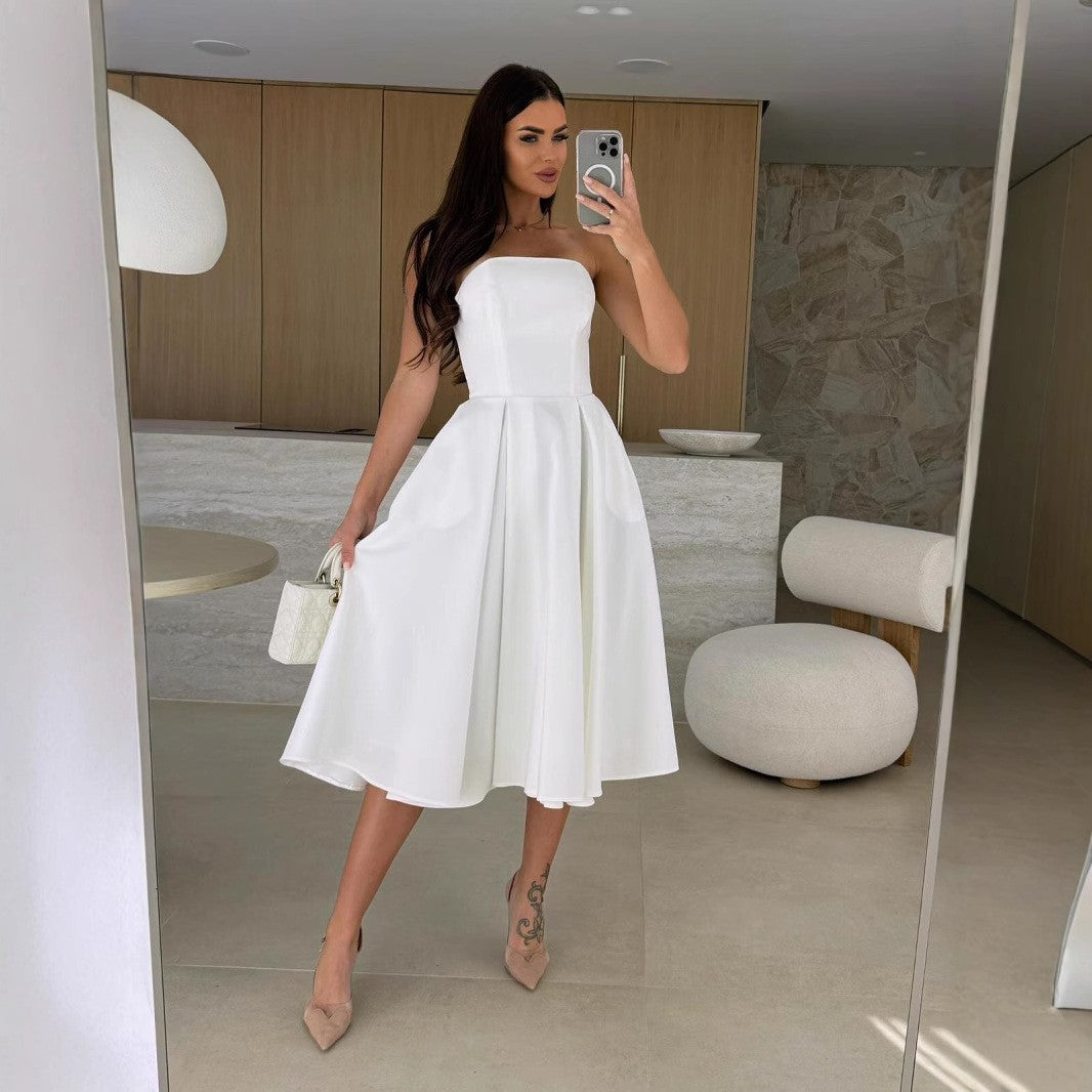 Robe sans bretelles en A pour dames Chic und Stil