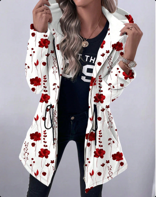 Manteau à capuche et fermeture éclair intégrale pour femmes à imprimé floral Chic und Stil