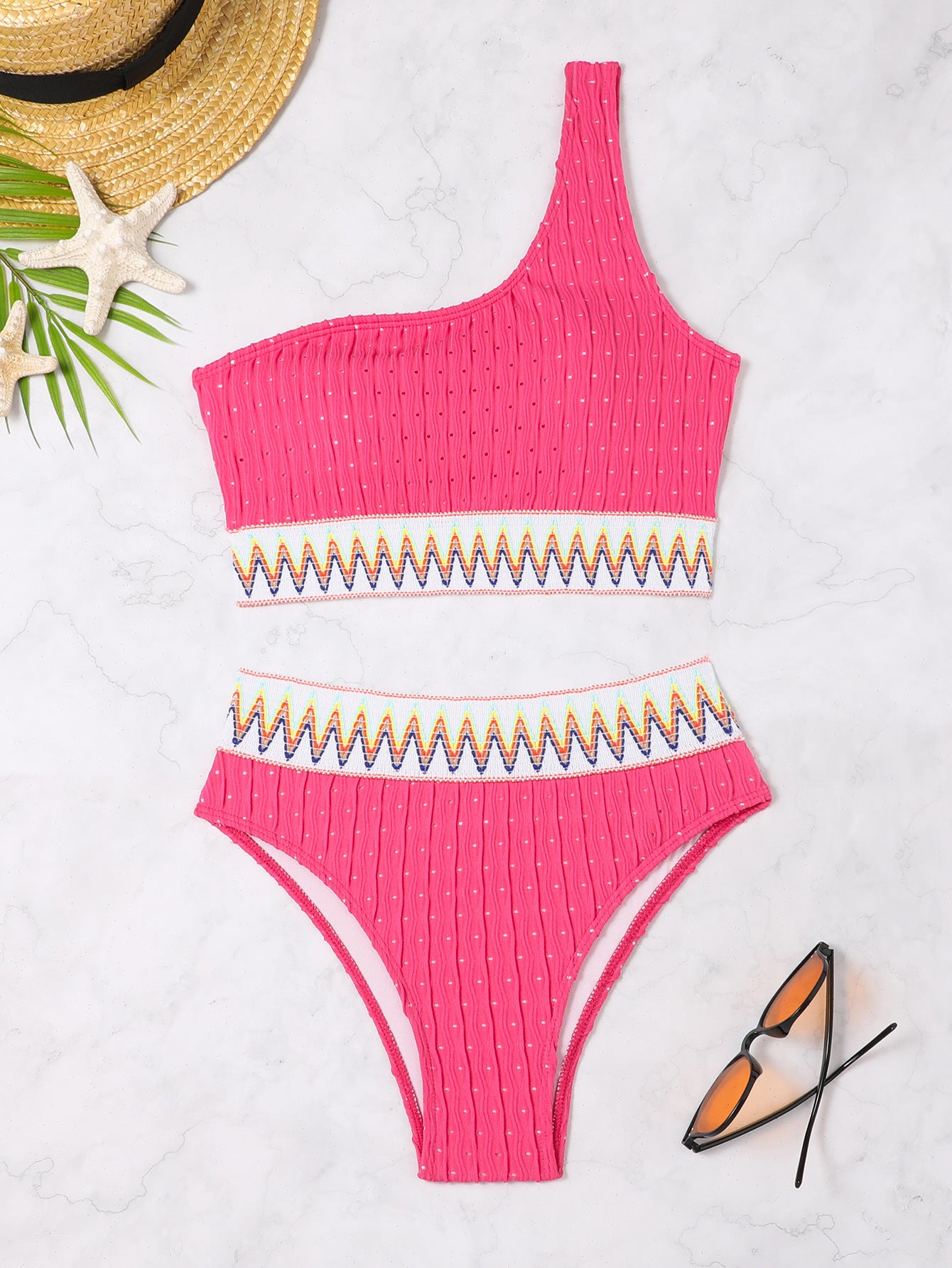Maillot de bain une pièce pour femmes avec motif vague à la mode et taille élastique Chic und Stil