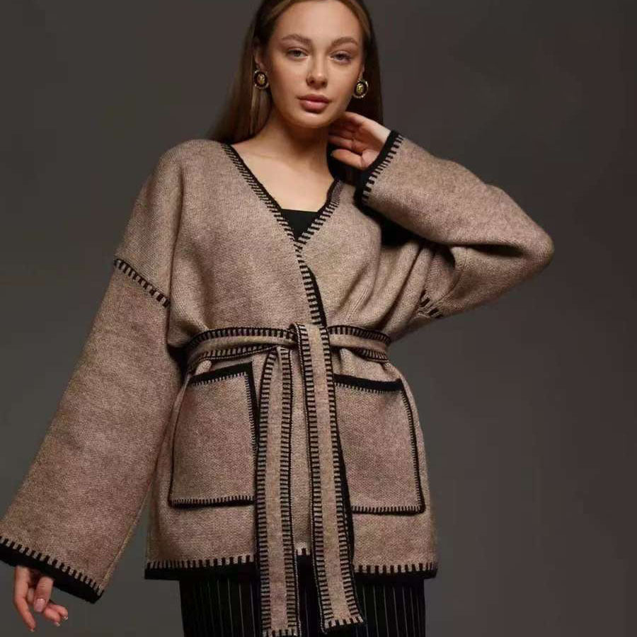 Cardigan en tricot surdimensionné pour femmes avec ceinture et poches Chic und Stil