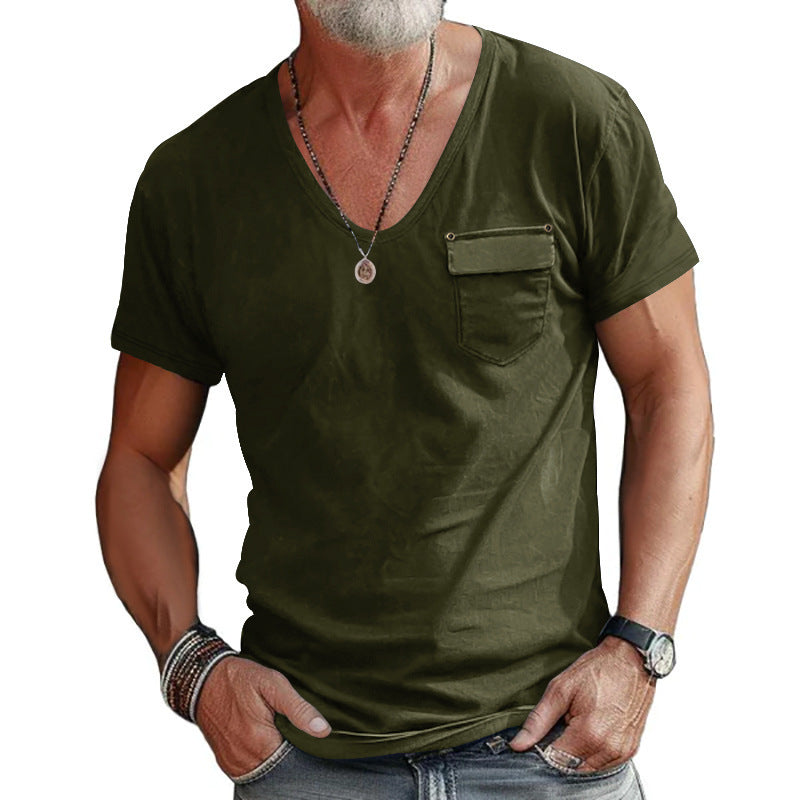 T-shirt pour hommes à col en V avec poche poitrine pratique Chic und Stil