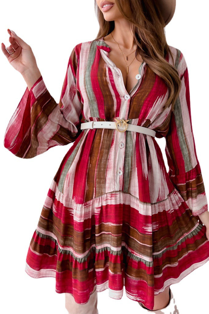 Robe mini A-ligne à rayures pour femmes avec ceinture Chic und Stil