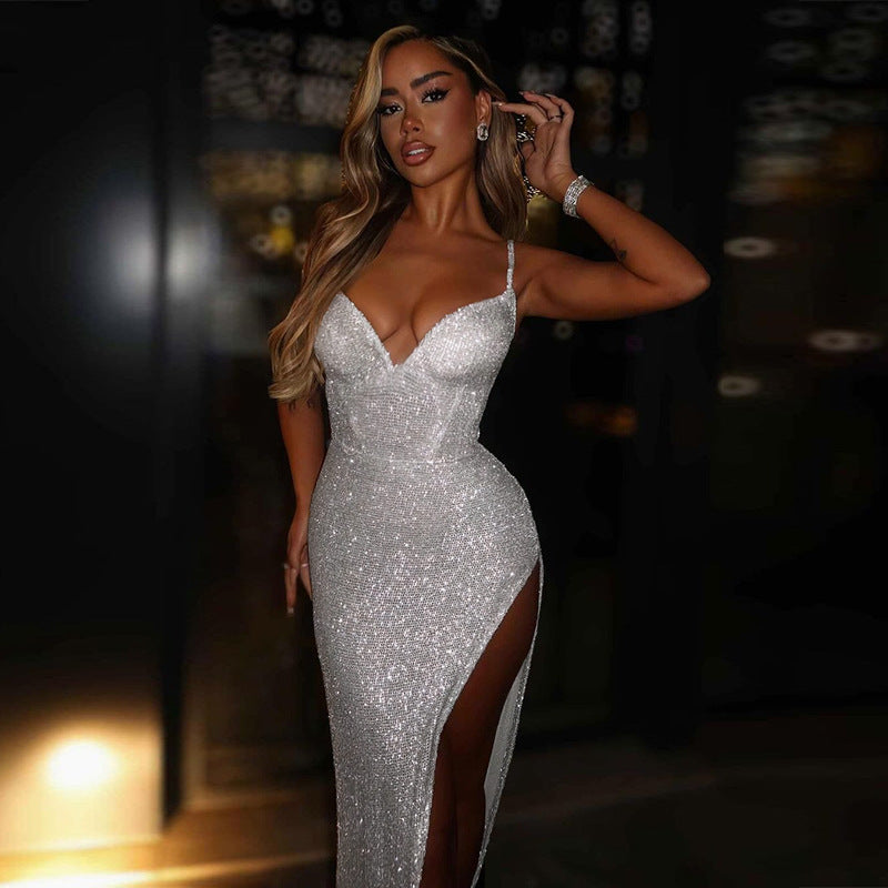 Robe de soirée à paillettes pour dames avec fente haute Chic und Stil