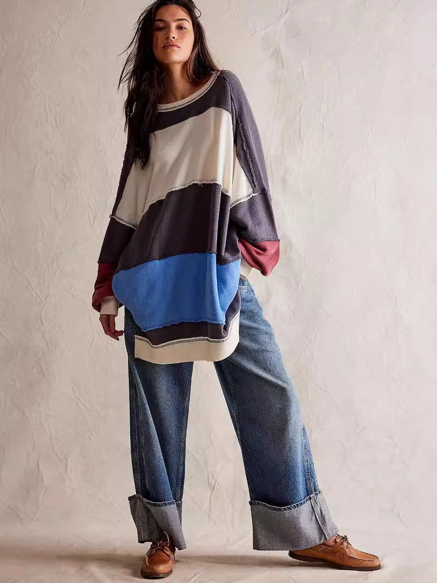 Ladies Casual Oversized Knit Pullover with Chic and Stylish Color Combination