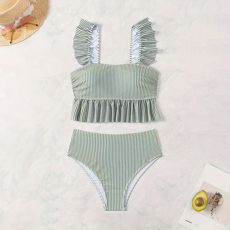 Femmes top de bain à volants peplum et bas taille haute set Chic und Stil