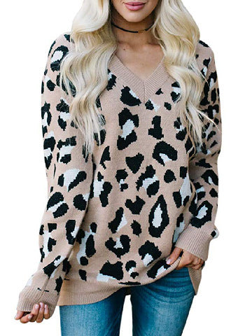 Pull femme avec motif léopard et décolleté en V Chic und Stil