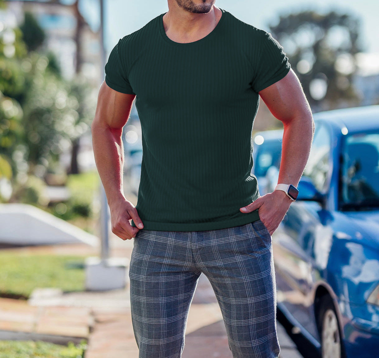 T-shirt ajusté en rib pour homme Chic und Stil