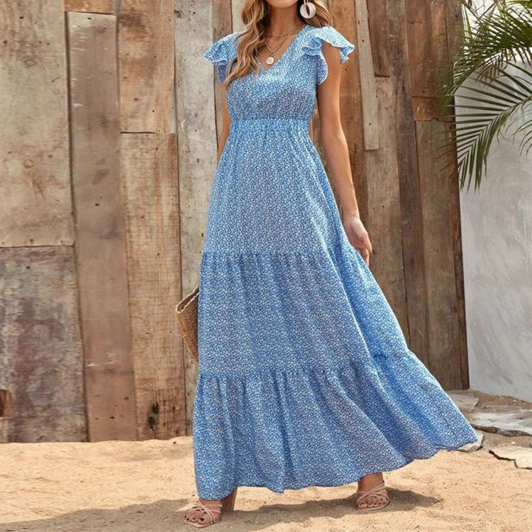 Robe maxi femme avec de délicates détails volantés et un décolleté en V plus profond Chic und Stil