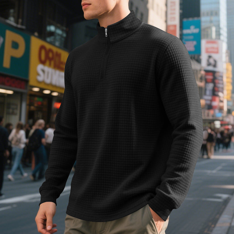Pull pour hommes en polaire avec col montant, fermeture éclair et design structuré Chic und Stil