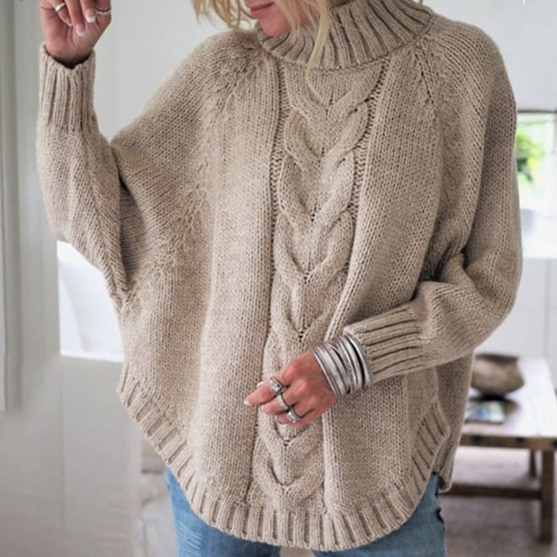 Pull femme en mailles grossières avec col montant et motif en torsades Chic und Stil