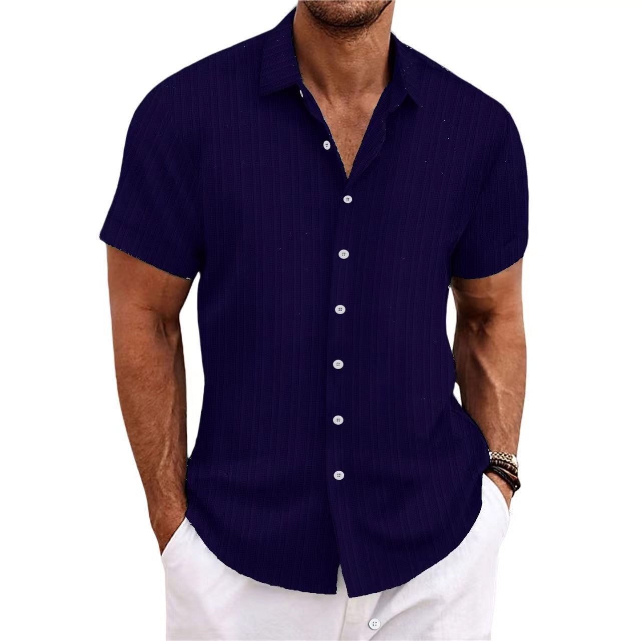 Chemise décontractée à manches courtes à rayures pour hommes Chic und Stil