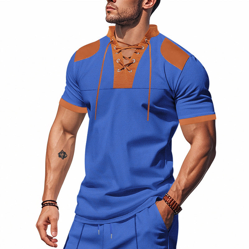 Chemise à manches courtes pour hommes avec lacets et design structuré Chic und Stil