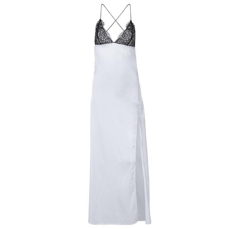 Robe maxi en dentelle élégante pour femmes avec une fente profonde et des bretelles spaghetti Chic und Stil