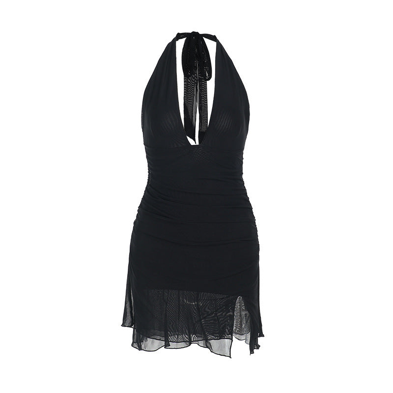 Robe mini à dos nu pour femmes avec superposition transparente Chic und Stil