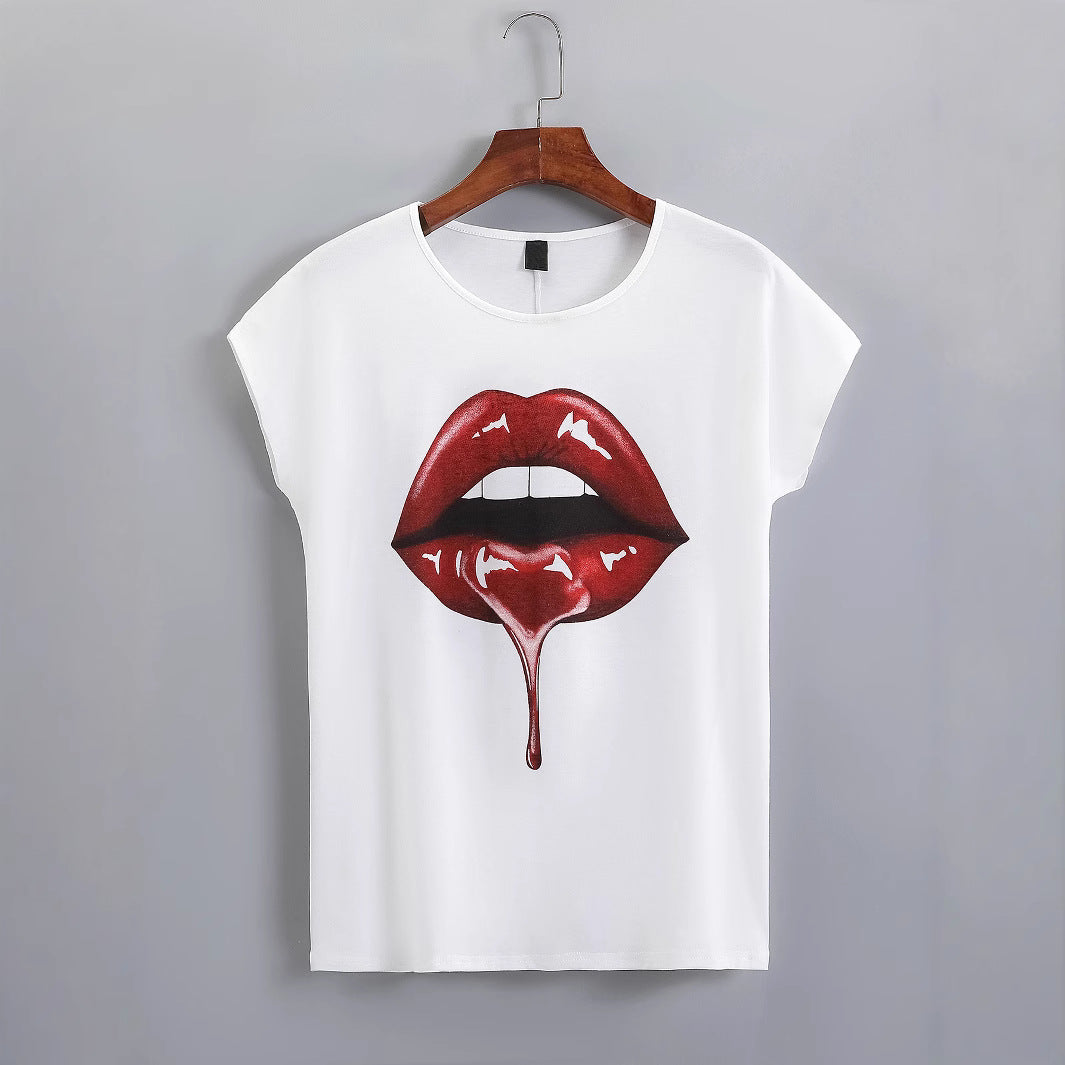 T-shirt pour femmes avec imprimé de lèvres créatif et coupe décontractée Chic und Stil