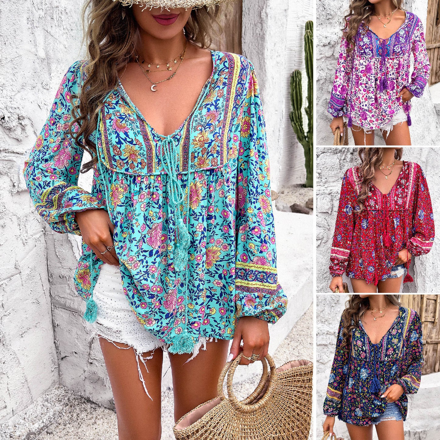 Casual women's blouse with floral design and elegant ruffle details Chic und Stil