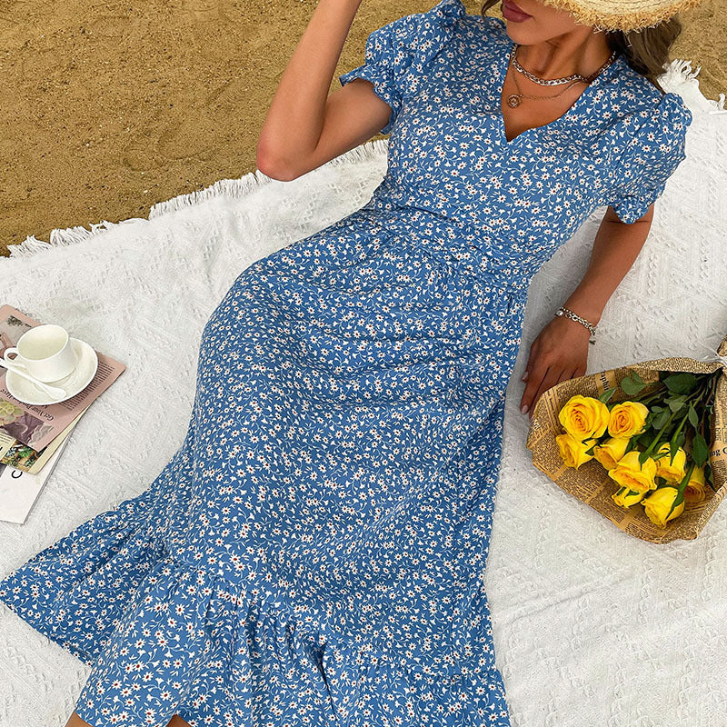 Robe portefeuille florale pour femmes avec volants Chic und Stil