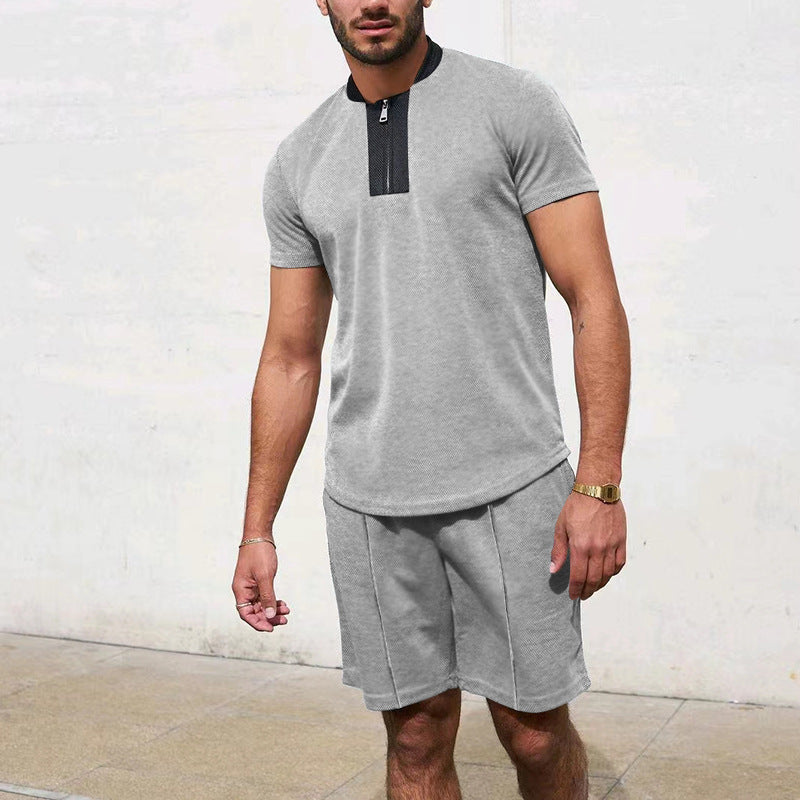 T-shirt de sport pour hommes à manches courtes avec zip et shorts de jogging Chic und Stil
