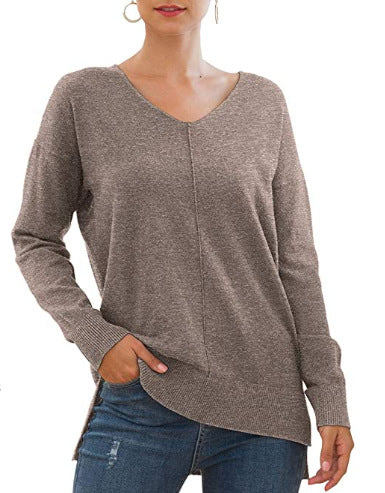 Pull élégant femmes à décolleté en V avec ourlet asymétrique Chic und Stil