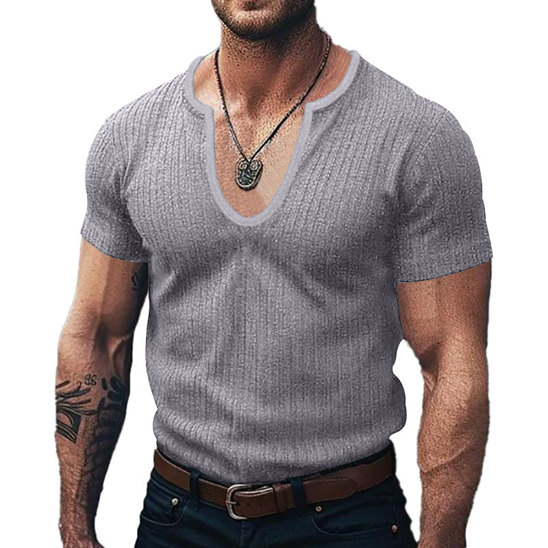 T-shirt pour hommes à col en V côtelé Chic und Stil