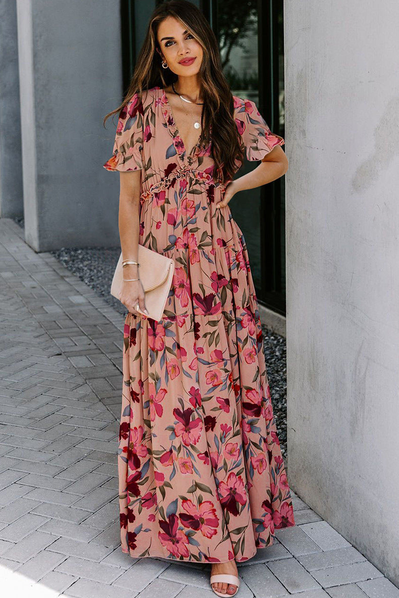 Robe Maxi Boho Femmes avec impression florale Chic und Stil