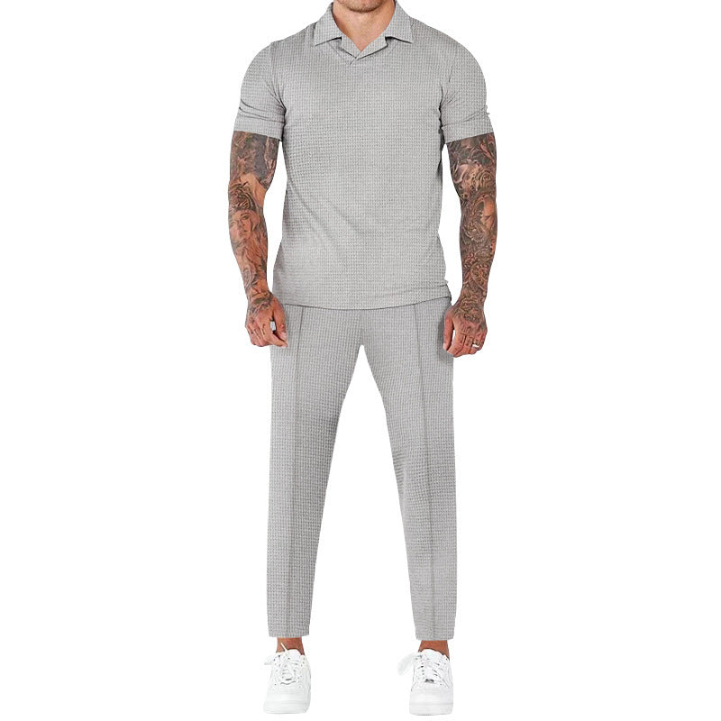 Hommes moderne ensemble à manches courtes en tissu structuré Chic und Stil