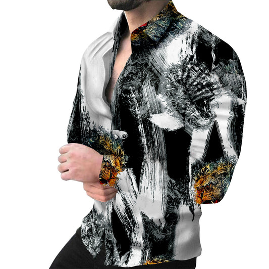 Chemise à manches longues créative pour hommes avec motif animal et chaîne Chic und Stil