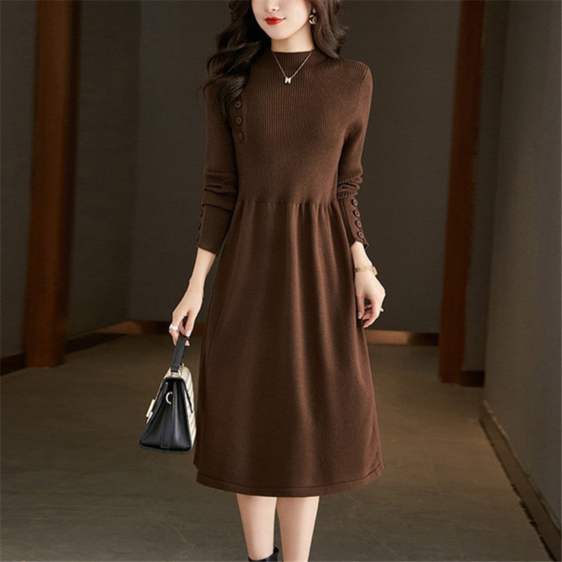 Robe en tricot pour femmes avec des détails de boutons élégants et un col rond Chic und Stil