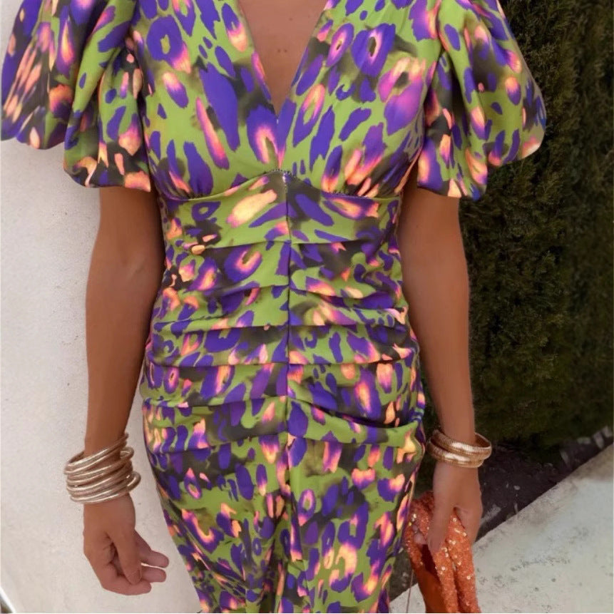 Women Elegant Puff Sleeve Wrap Dress Chic and Style