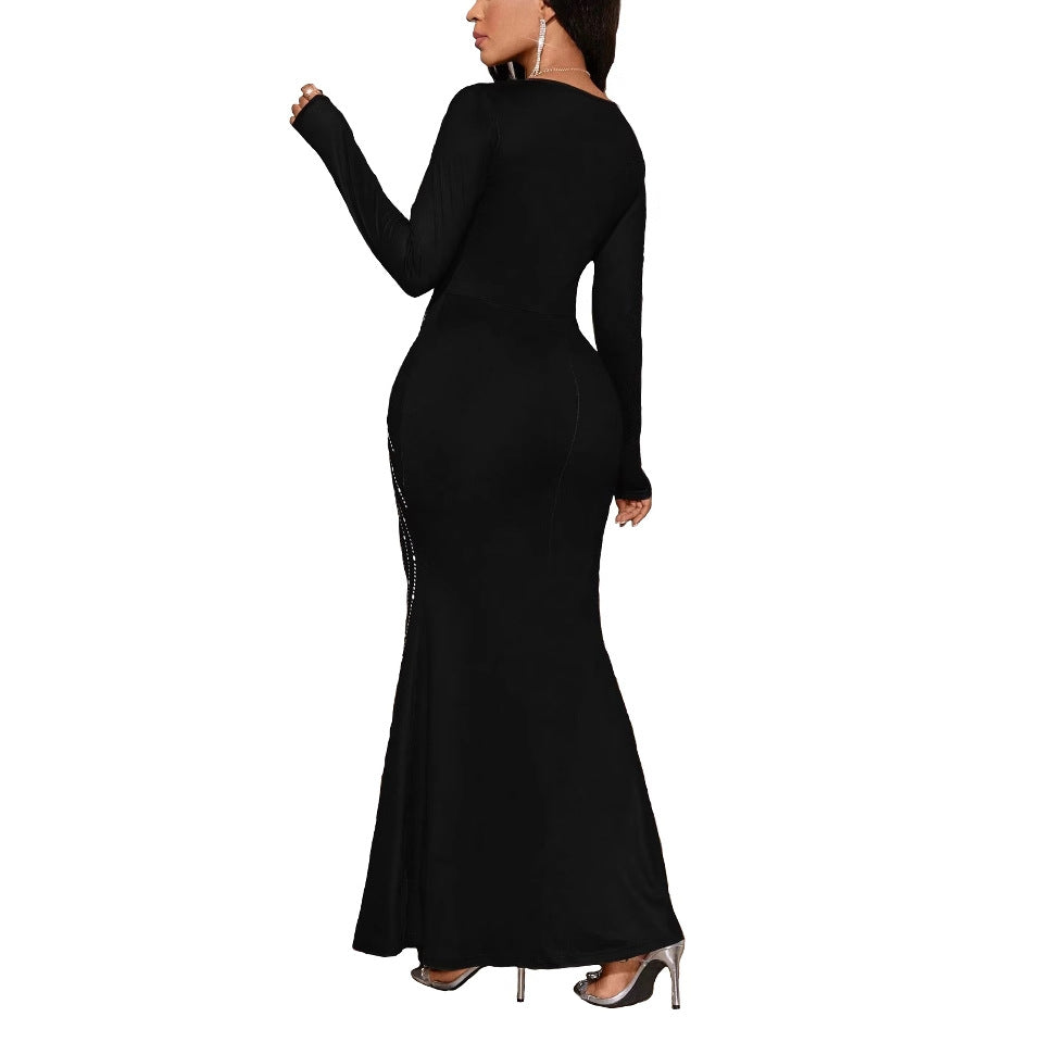 Robe de soirée à manches longues en cristal pour femmes Chic und Stil