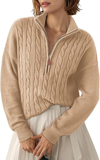 Pull en grosse maille pour femmes avec col montant et demi-zip Chic und Stil