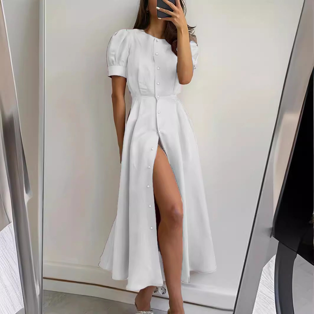 Robe maxi pour femmes avec détail de bouton et fente latérale Chic und Stil