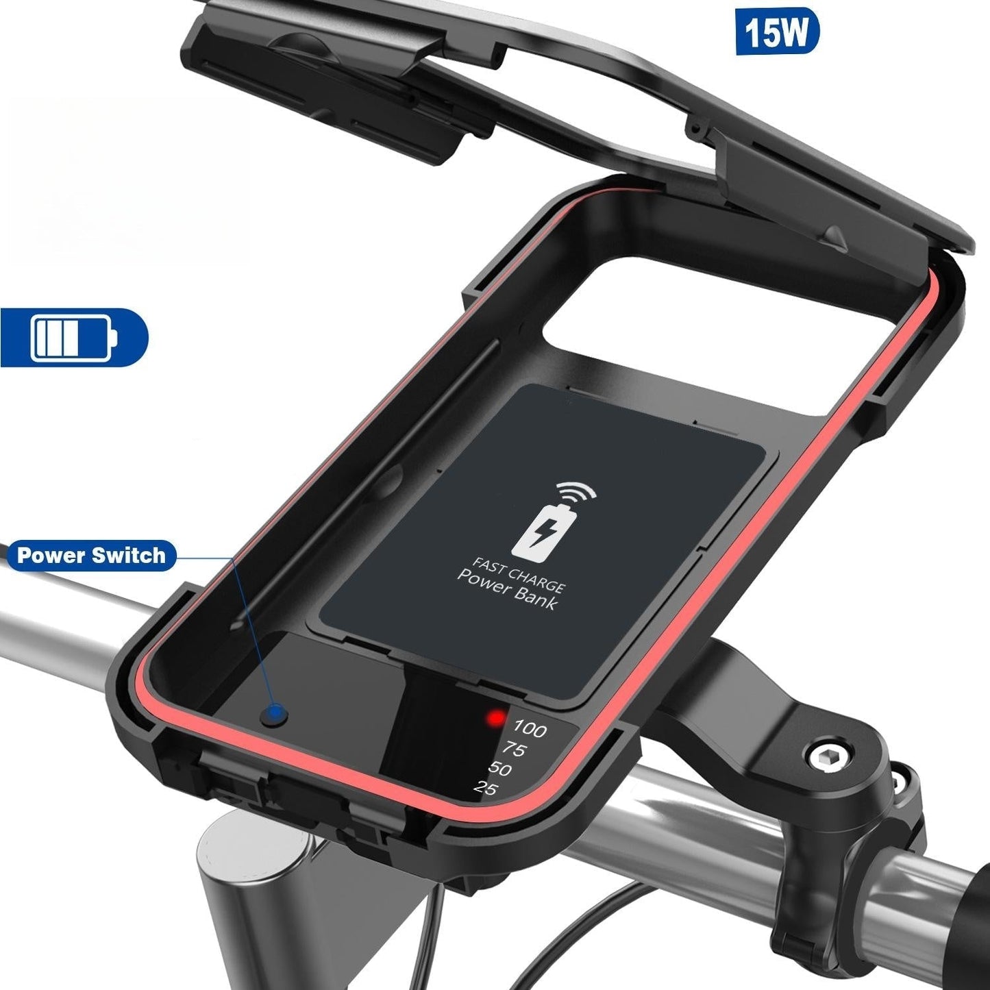 Chic and Style | 15W Waterproof Power Bank Holder for Bicycle Handlebar