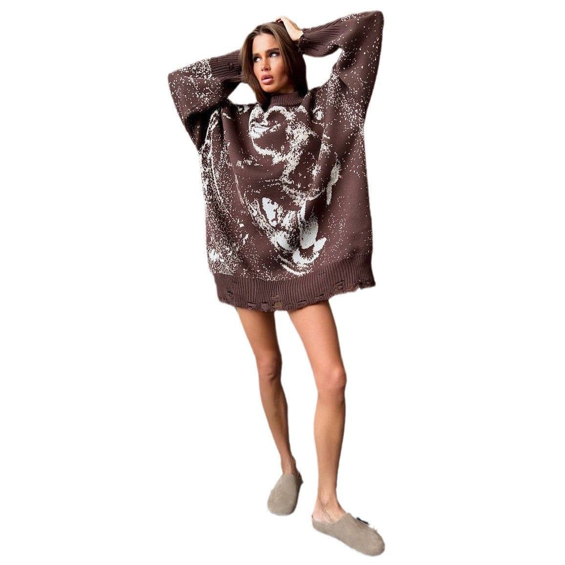 Ladies oversized knit pullover with a creative graphic design Chic and Style