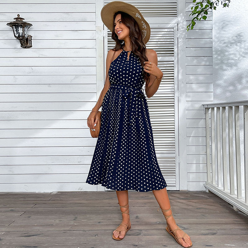 Robe midi sans manches Frau Polka Dot avec ceinture nouée Chic und Stil