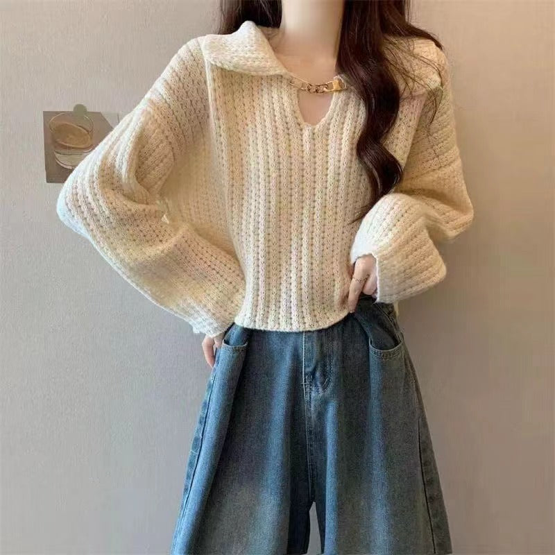 Pull féminin décontracté avec décolleté en V et texture côtelée Chic und Stil